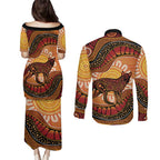 Indigenous Dingo Australia Couples Matching Puletasi and Long Sleeve Button Shirt Australian Aboriginal Art Proud