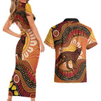 Indigenous Dingo Australia Couples Matching Short Sleeve Bodycon Dress and Hawaiian Shirt Australian Aboriginal Art Proud