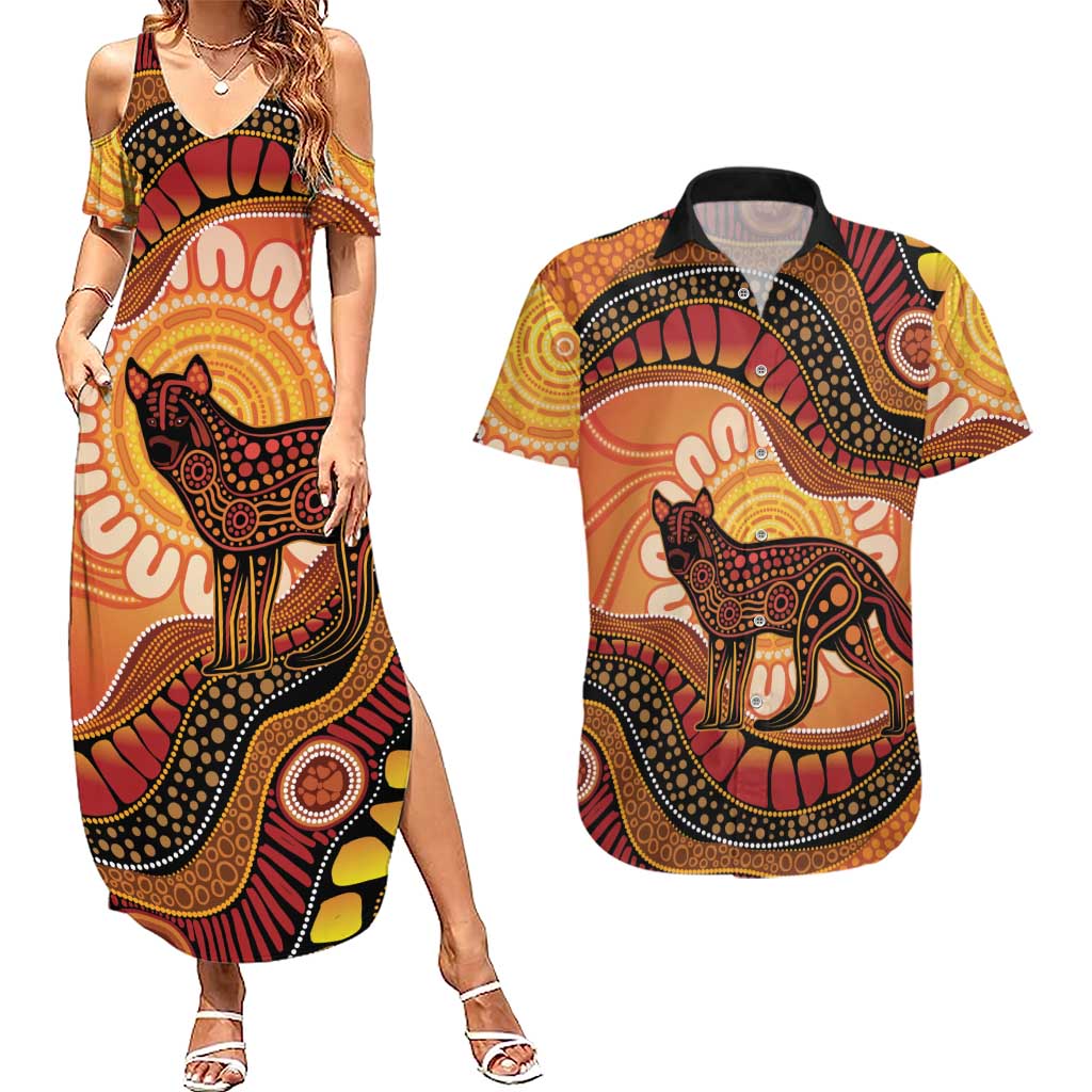 Indigenous Dingo Australia Couples Matching Summer Maxi Dress and Hawaiian Shirt Australian Aboriginal Art Proud