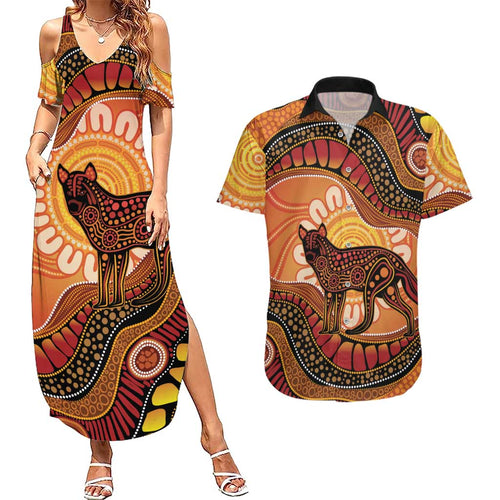 Indigenous Dingo Australia Couples Matching Summer Maxi Dress and Hawaiian Shirt Australian Aboriginal Art Proud
