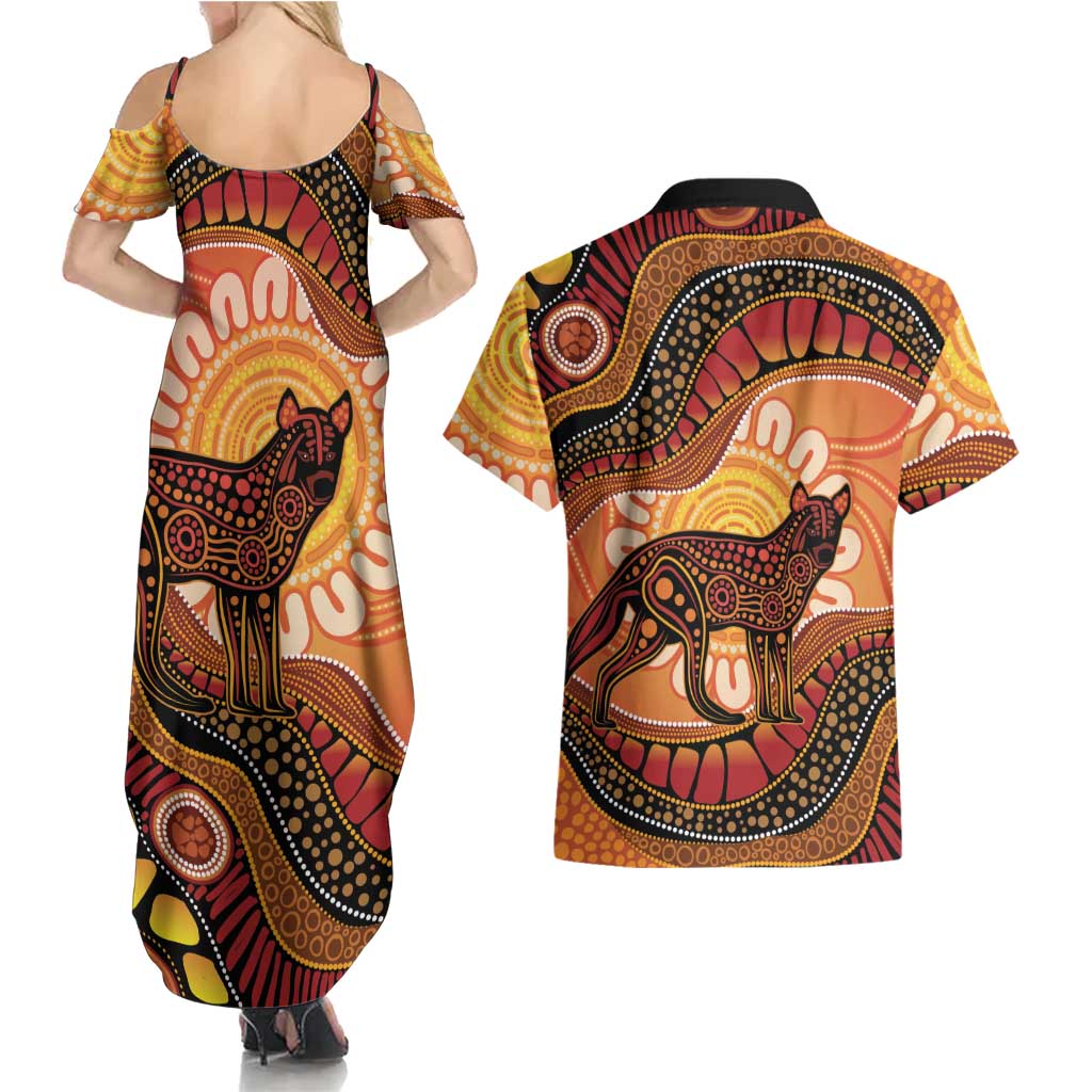 Indigenous Dingo Australia Couples Matching Summer Maxi Dress and Hawaiian Shirt Australian Aboriginal Art Proud