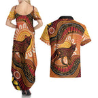 Indigenous Dingo Australia Couples Matching Summer Maxi Dress and Hawaiian Shirt Australian Aboriginal Art Proud