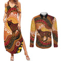 Indigenous Dingo Australia Couples Matching Summer Maxi Dress and Long Sleeve Button Shirt Australian Aboriginal Art Proud