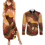 Indigenous Dingo Australia Couples Matching Summer Maxi Dress and Long Sleeve Button Shirt Australian Aboriginal Art Proud