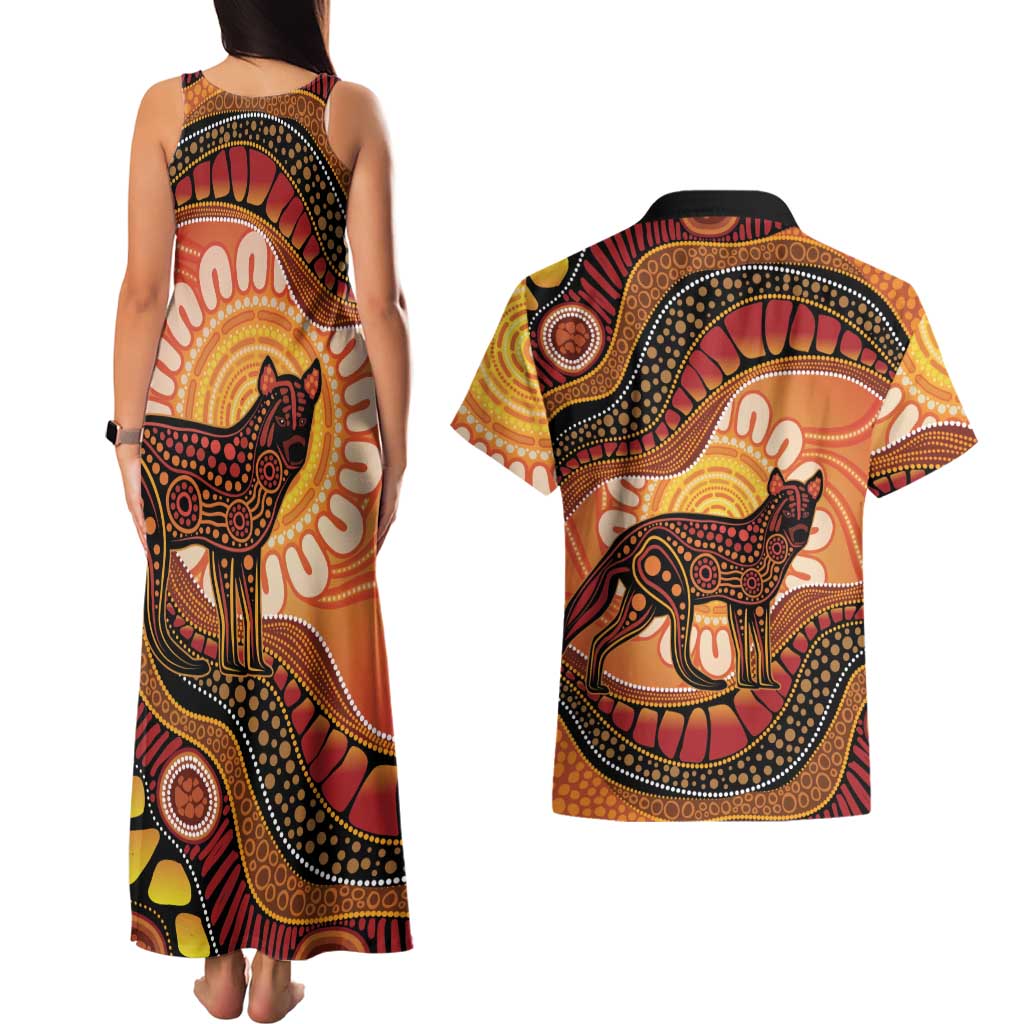 Indigenous Dingo Australia Couples Matching Tank Maxi Dress and Hawaiian Shirt Australian Aboriginal Art Proud