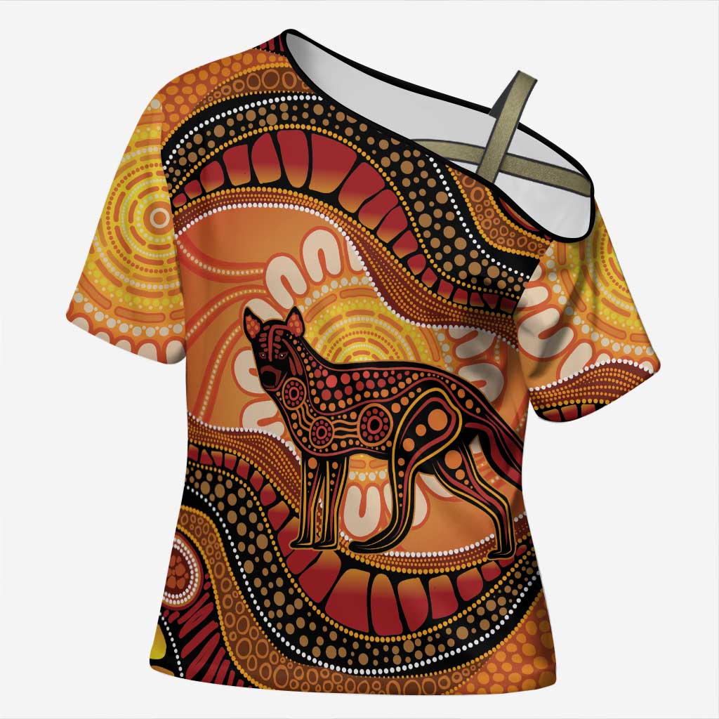 Indigenous Dingo Australia Cross Shoulder Shirt Australian Aboriginal Art Proud