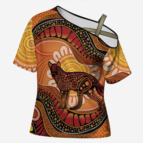 Indigenous Dingo Australia Cross Shoulder Shirt Australian Aboriginal Art Proud