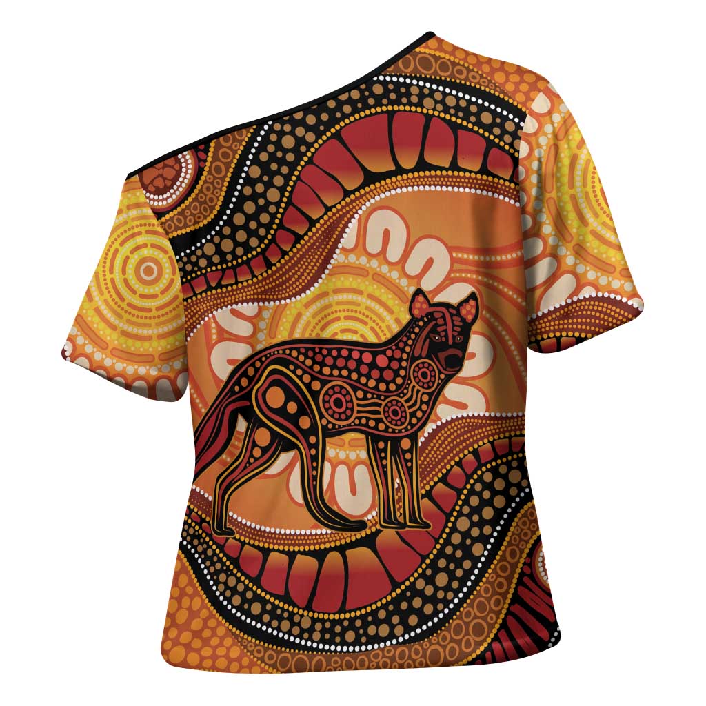 Indigenous Dingo Australia Cross Shoulder Shirt Australian Aboriginal Art Proud