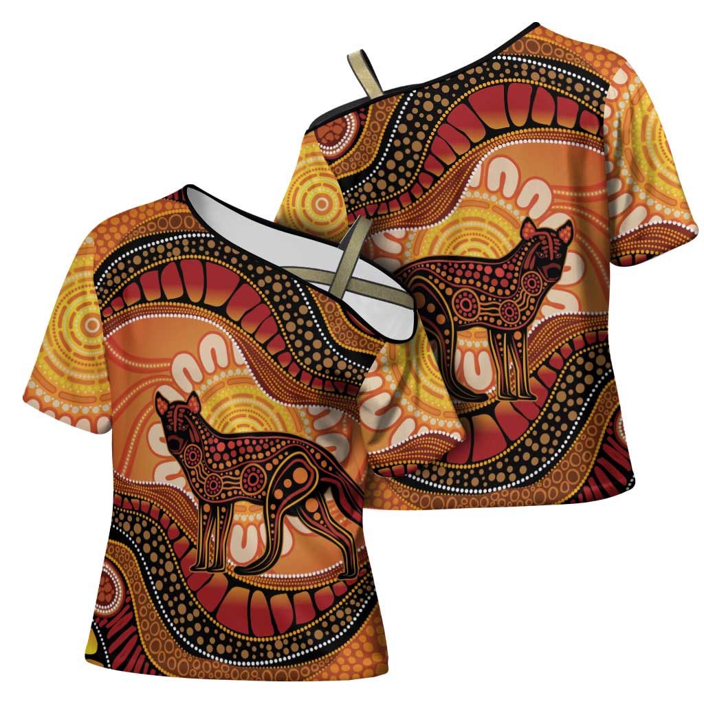 Indigenous Dingo Australia Cross Shoulder Shirt Australian Aboriginal Art Proud