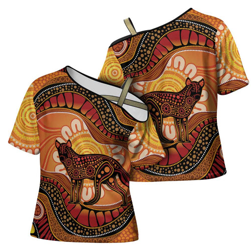 Indigenous Dingo Australia Cross Shoulder Shirt Australian Aboriginal Art Proud
