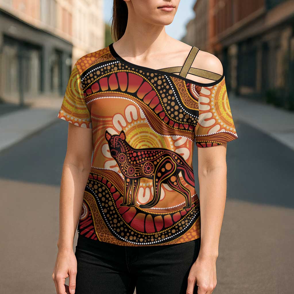 Indigenous Dingo Australia Cross Shoulder Shirt Australian Aboriginal Art Proud