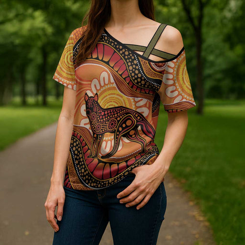 Indigenous Dingo Australia Cross Shoulder Shirt Australian Aboriginal Art Proud