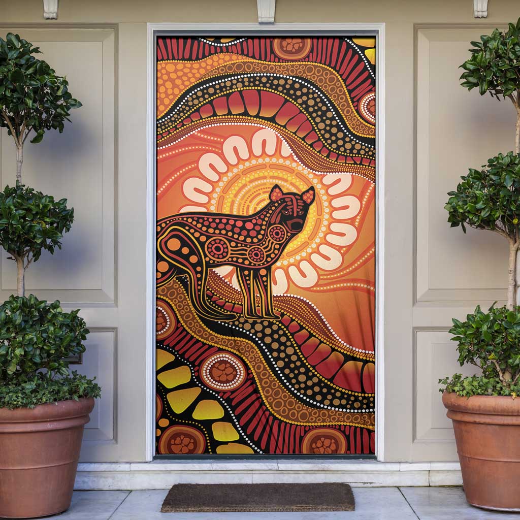 Indigenous Dingo Australia Door Cover Australian Aboriginal Art Proud