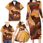 Indigenous Dingo Australia Family Matching Long Sleeve Bodycon Dress and Hawaiian Shirt Australian Aboriginal Art Proud