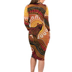 Indigenous Dingo Australia Family Matching Long Sleeve Bodycon Dress and Hawaiian Shirt Australian Aboriginal Art Proud