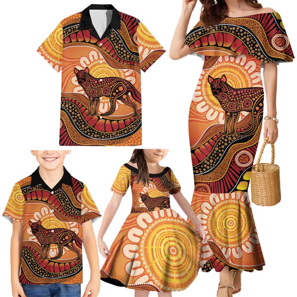 Indigenous Dingo Australia Family Matching Mermaid Dress and Hawaiian Shirt Australian Aboriginal Art Proud