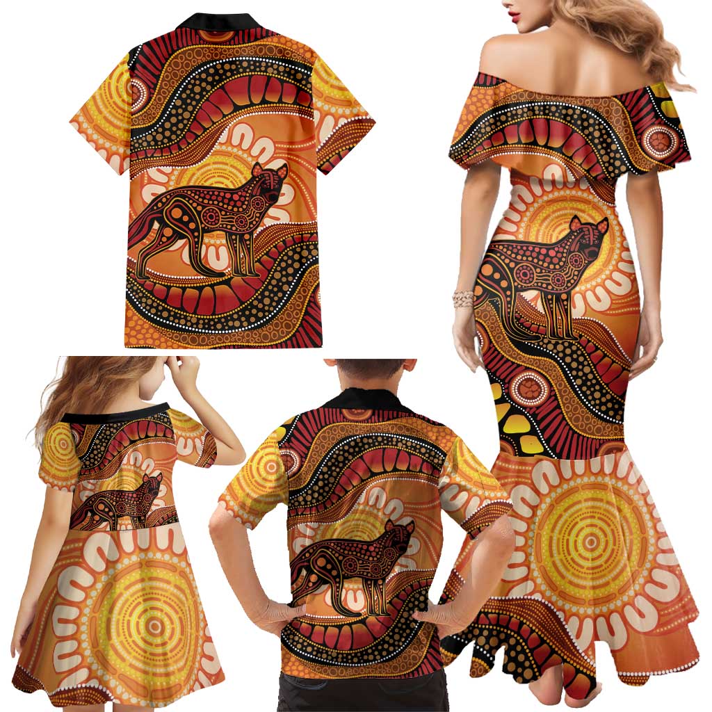 Indigenous Dingo Australia Family Matching Mermaid Dress and Hawaiian Shirt Australian Aboriginal Art Proud