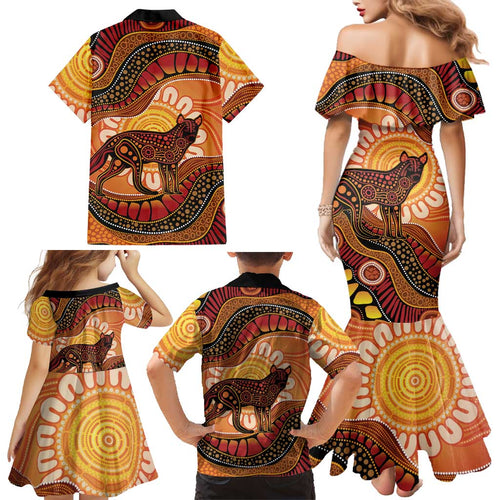 Indigenous Dingo Australia Family Matching Mermaid Dress and Hawaiian Shirt Australian Aboriginal Art Proud