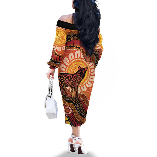 Indigenous Dingo Australia Family Matching Off The Shoulder Long Sleeve Dress and Hawaiian Shirt Australian Aboriginal Art Proud