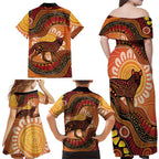 Indigenous Dingo Australia Family Matching Off Shoulder Maxi Dress and Hawaiian Shirt Australian Aboriginal Art Proud