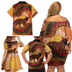 Indigenous Dingo Australia Family Matching Off Shoulder Short Dress and Hawaiian Shirt Australian Aboriginal Art Proud