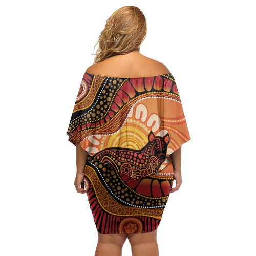 Indigenous Dingo Australia Family Matching Off Shoulder Short Dress and Hawaiian Shirt Australian Aboriginal Art Proud