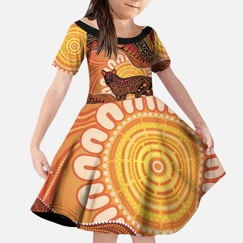 Indigenous Dingo Australia Family Matching Puletasi and Hawaiian Shirt Australian Aboriginal Art Proud