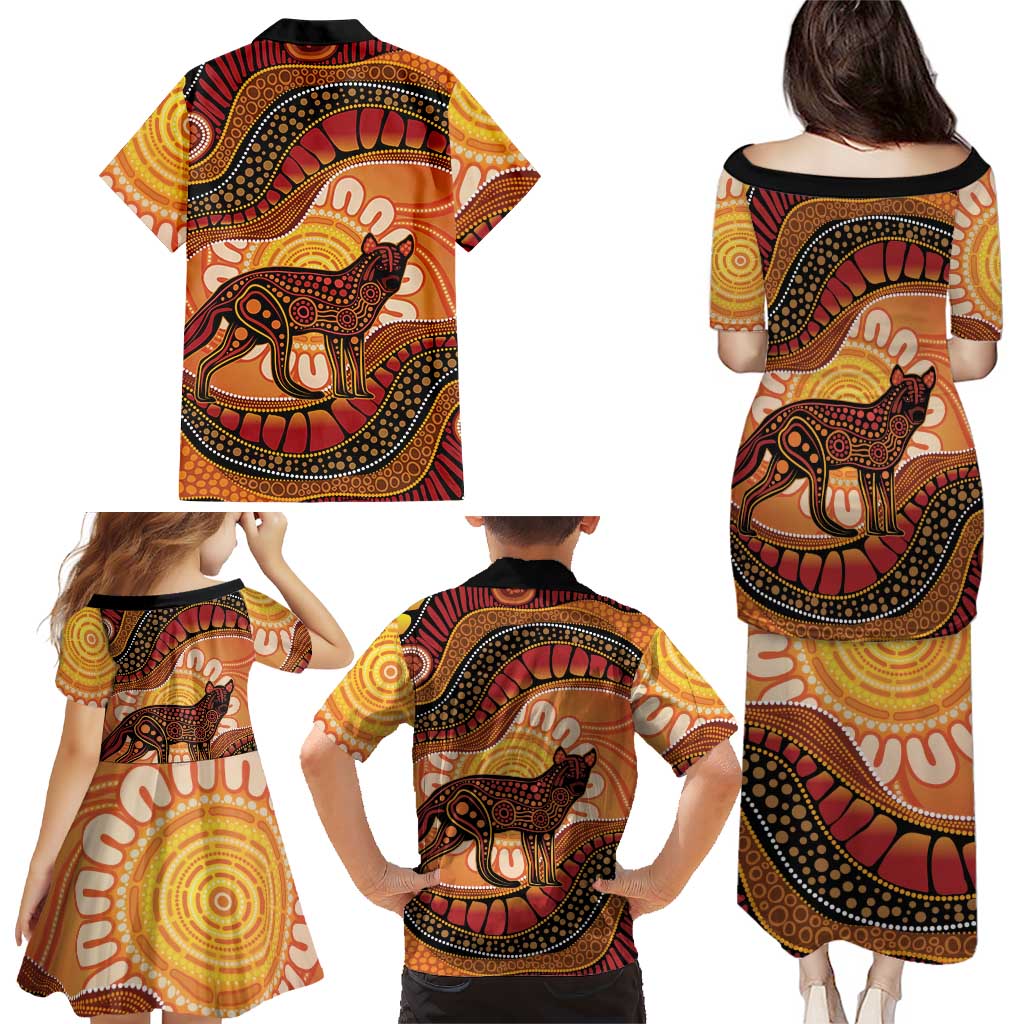 Indigenous Dingo Australia Family Matching Puletasi and Hawaiian Shirt Australian Aboriginal Art Proud