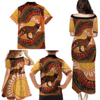 Indigenous Dingo Australia Family Matching Puletasi and Hawaiian Shirt Australian Aboriginal Art Proud