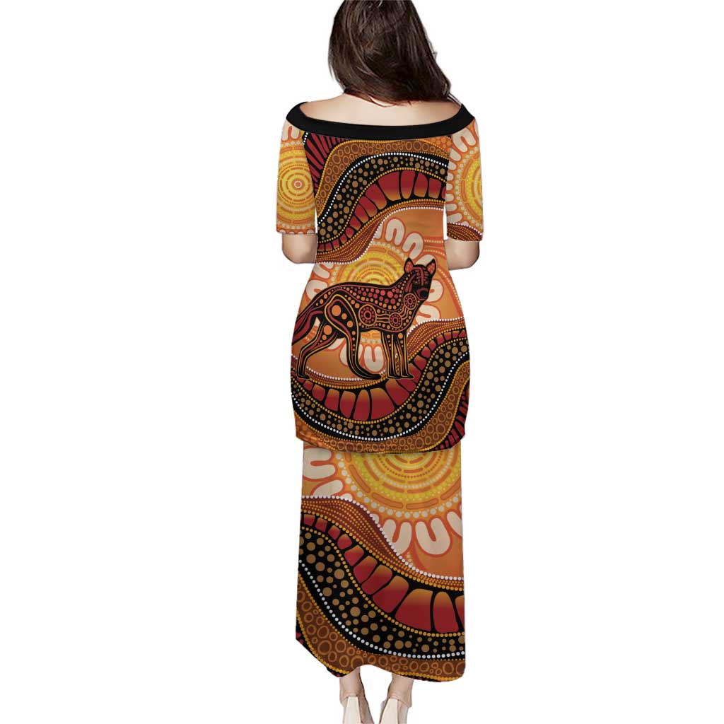 Indigenous Dingo Australia Family Matching Puletasi and Hawaiian Shirt Australian Aboriginal Art Proud