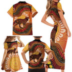 Indigenous Dingo Australia Family Matching Short Sleeve Bodycon Dress and Hawaiian Shirt Australian Aboriginal Art Proud