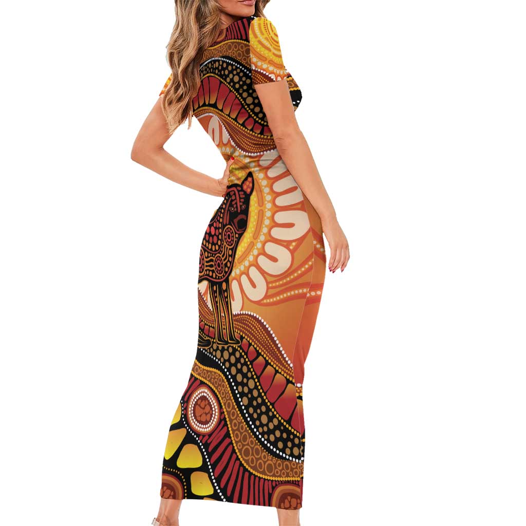 Indigenous Dingo Australia Family Matching Short Sleeve Bodycon Dress and Hawaiian Shirt Australian Aboriginal Art Proud