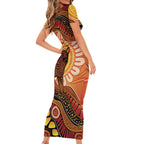 Indigenous Dingo Australia Family Matching Short Sleeve Bodycon Dress and Hawaiian Shirt Australian Aboriginal Art Proud