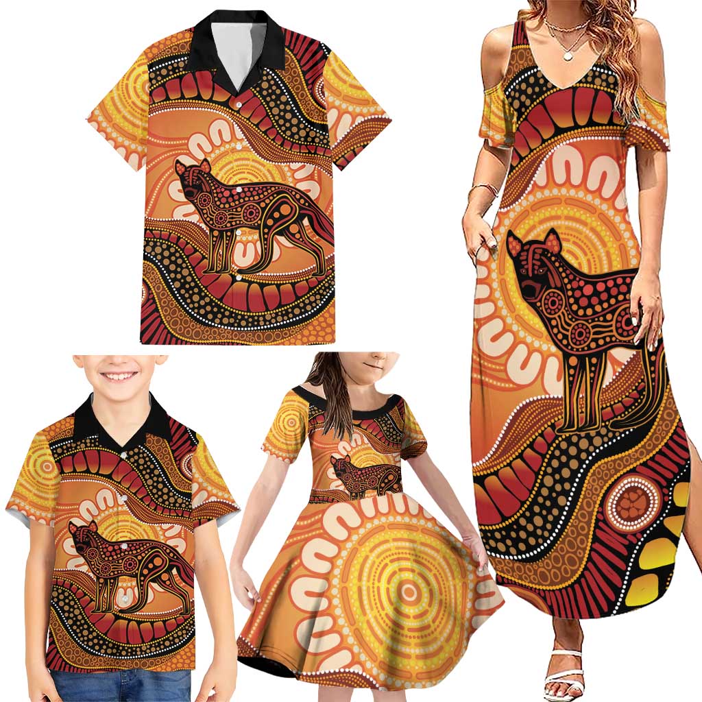 Indigenous Dingo Australia Family Matching Summer Maxi Dress and Hawaiian Shirt Australian Aboriginal Art Proud