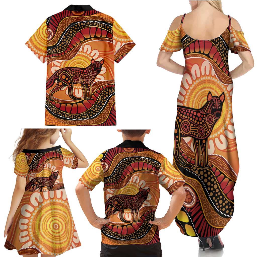 Indigenous Dingo Australia Family Matching Summer Maxi Dress and Hawaiian Shirt Australian Aboriginal Art Proud