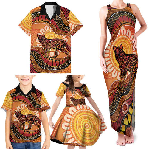 Indigenous Dingo Australia Family Matching Tank Maxi Dress and Hawaiian Shirt Australian Aboriginal Art Proud