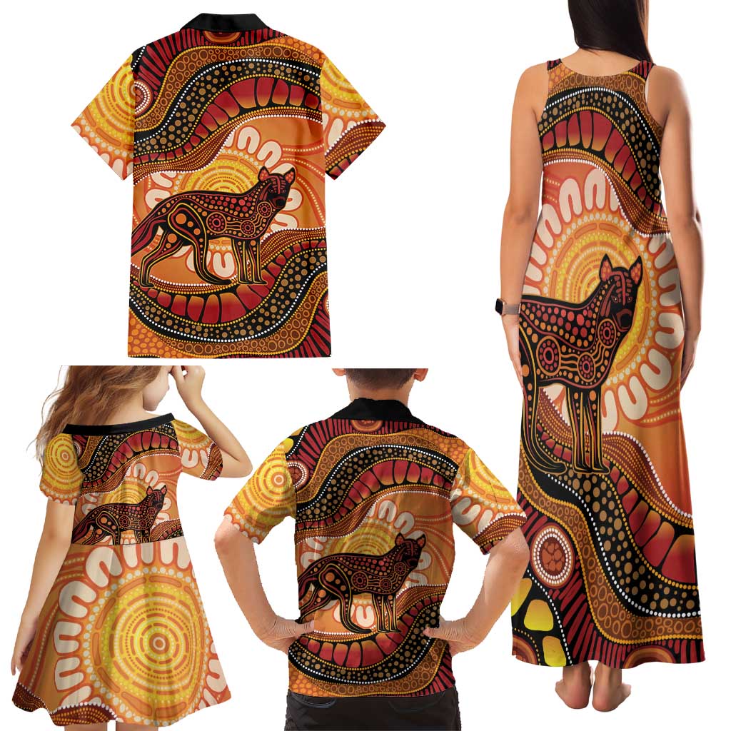 Indigenous Dingo Australia Family Matching Tank Maxi Dress and Hawaiian Shirt Australian Aboriginal Art Proud