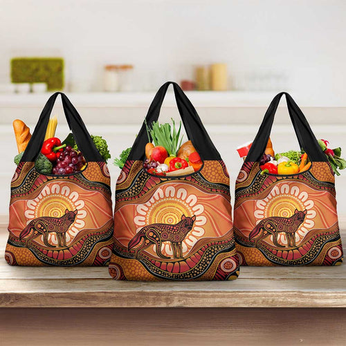 Indigenous Dingo Australia Grocery Bag Australian Aboriginal Art Proud