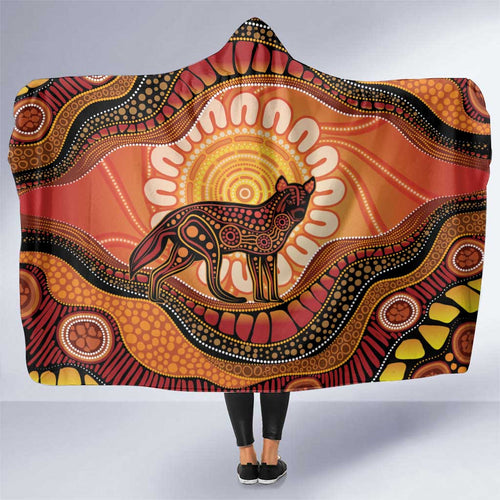 Indigenous Dingo Australia Hooded Blanket Australian Aboriginal Art Proud