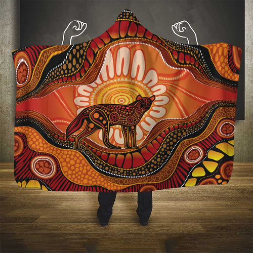 Indigenous Dingo Australia Hooded Blanket Australian Aboriginal Art Proud