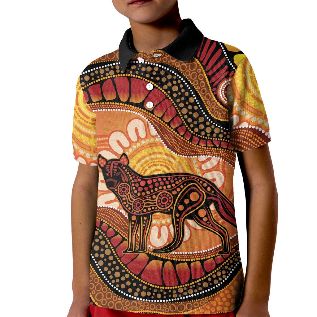 Indigenous Dingo Australia Kid Polo Shirt Australian Aboriginal Art Proud