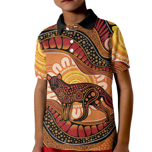Indigenous Dingo Australia Kid Polo Shirt Australian Aboriginal Art Proud