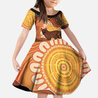 Indigenous Dingo Australia Kid Short Sleeve Dress Australian Aboriginal Art Proud