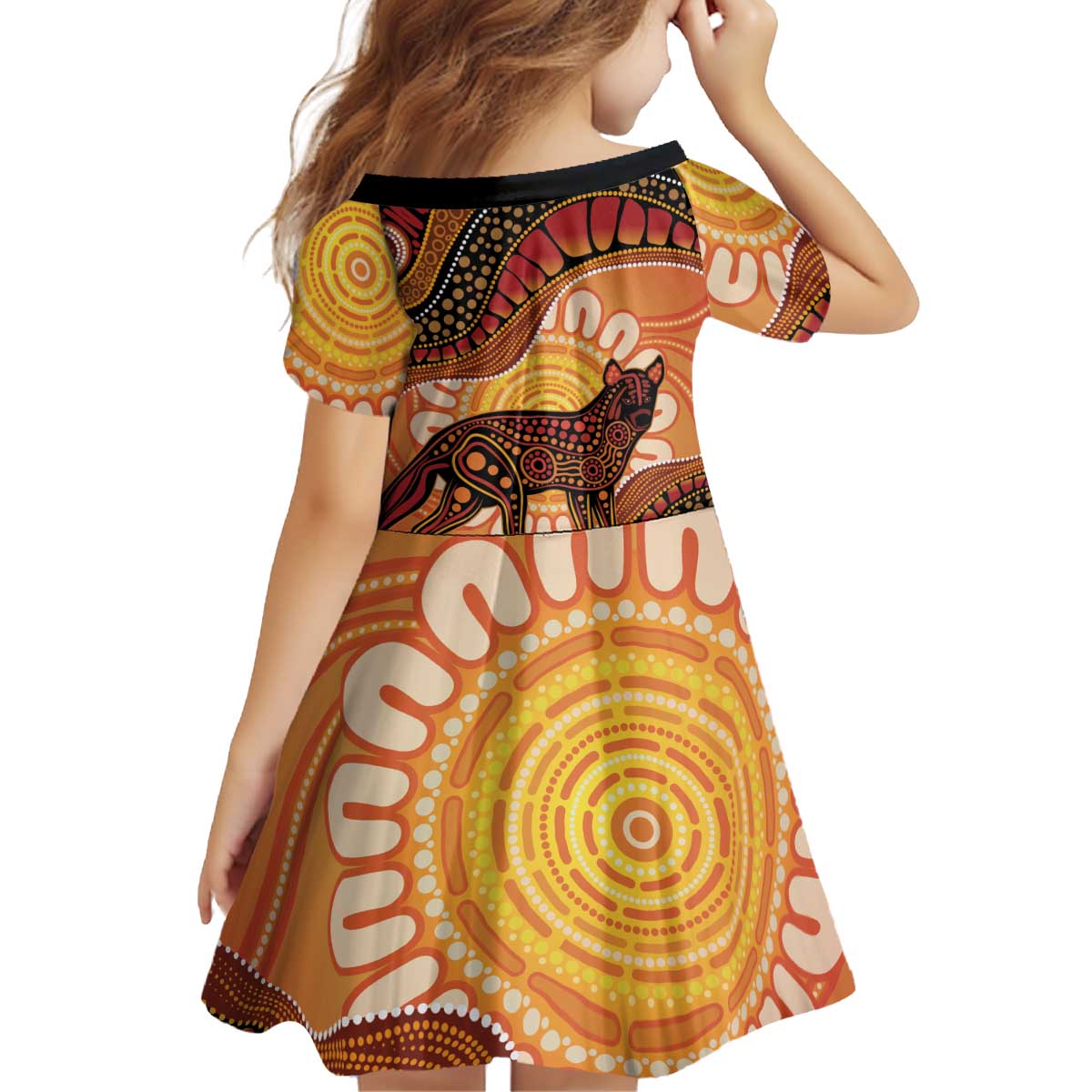 Indigenous Dingo Australia Kid Short Sleeve Dress Australian Aboriginal Art Proud