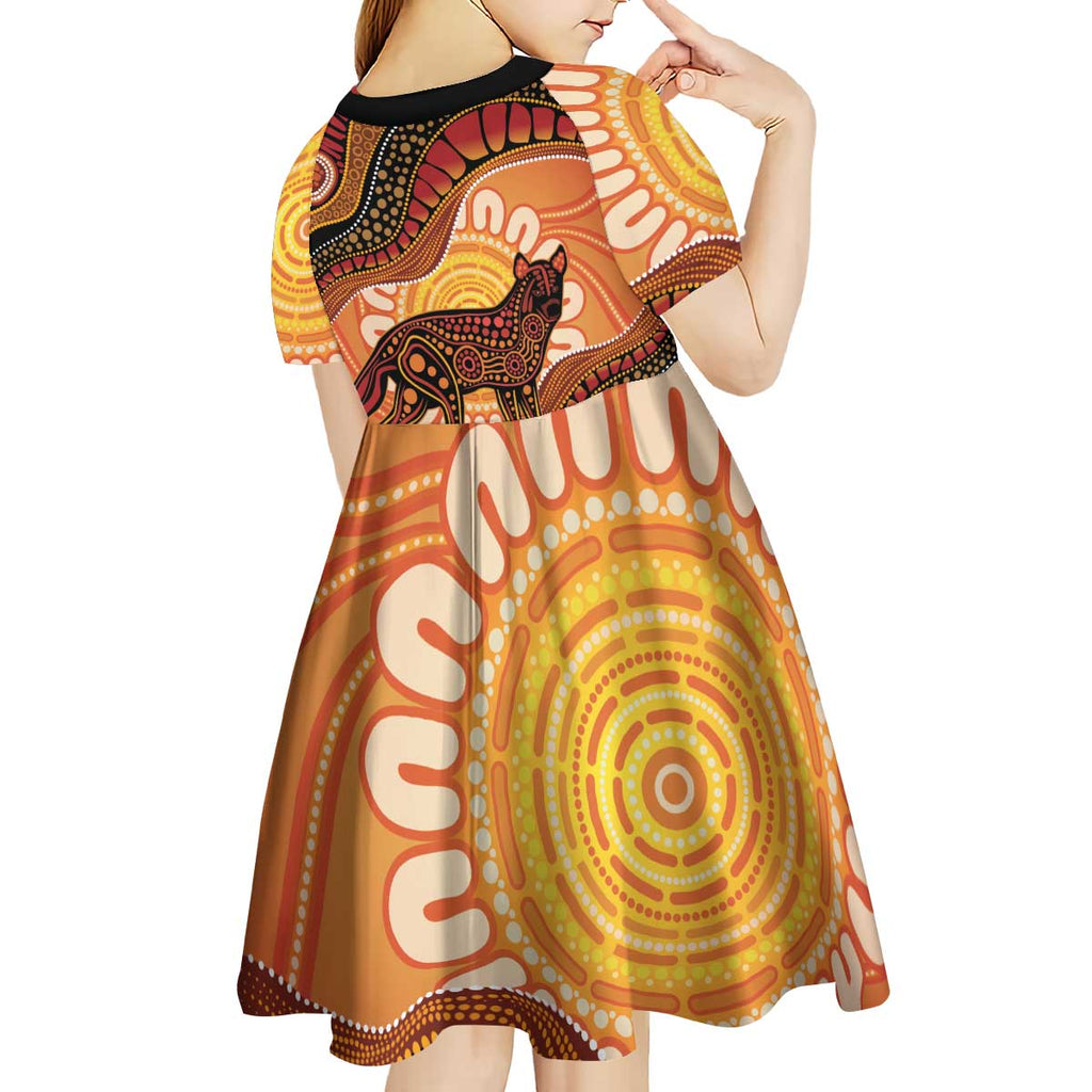 Indigenous Dingo Australia Kid Short Sleeve Dress Australian Aboriginal Art Proud