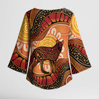 Indigenous Dingo Australia Kimono Sleeve Blouse Australian Aboriginal Art Proud