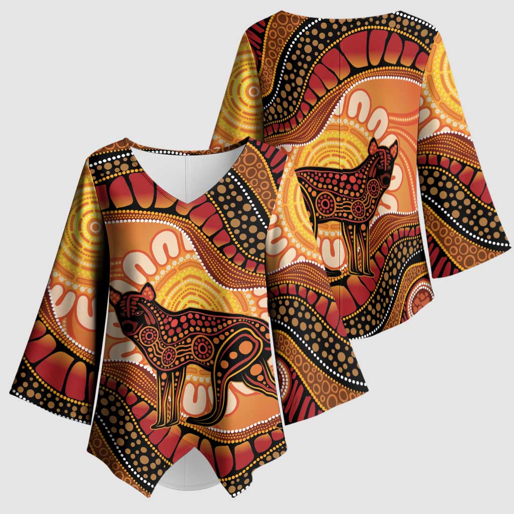 Indigenous Dingo Australia Kimono Sleeve Blouse Australian Aboriginal Art Proud
