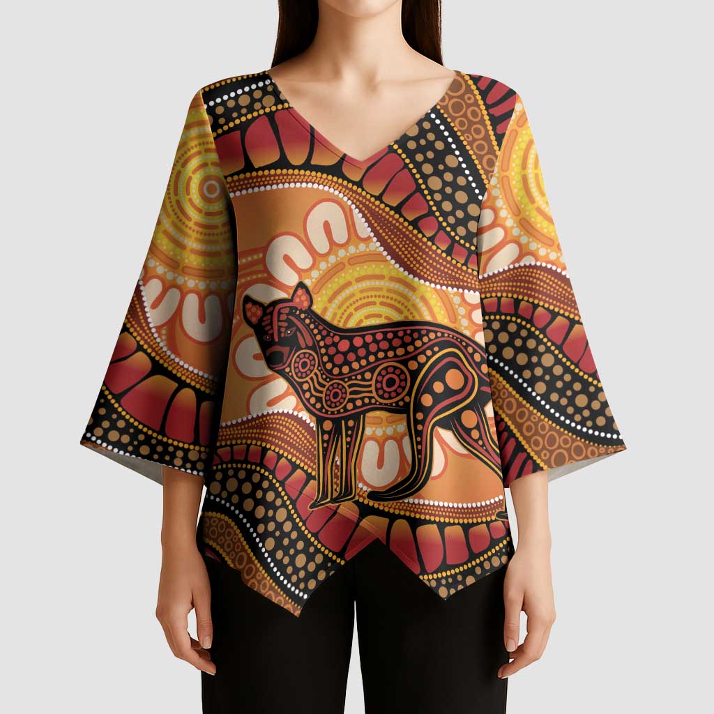 Indigenous Dingo Australia Kimono Sleeve Blouse Australian Aboriginal Art Proud