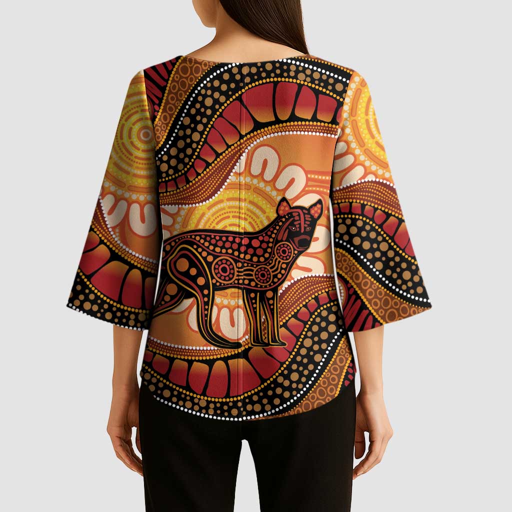 Indigenous Dingo Australia Kimono Sleeve Blouse Australian Aboriginal Art Proud