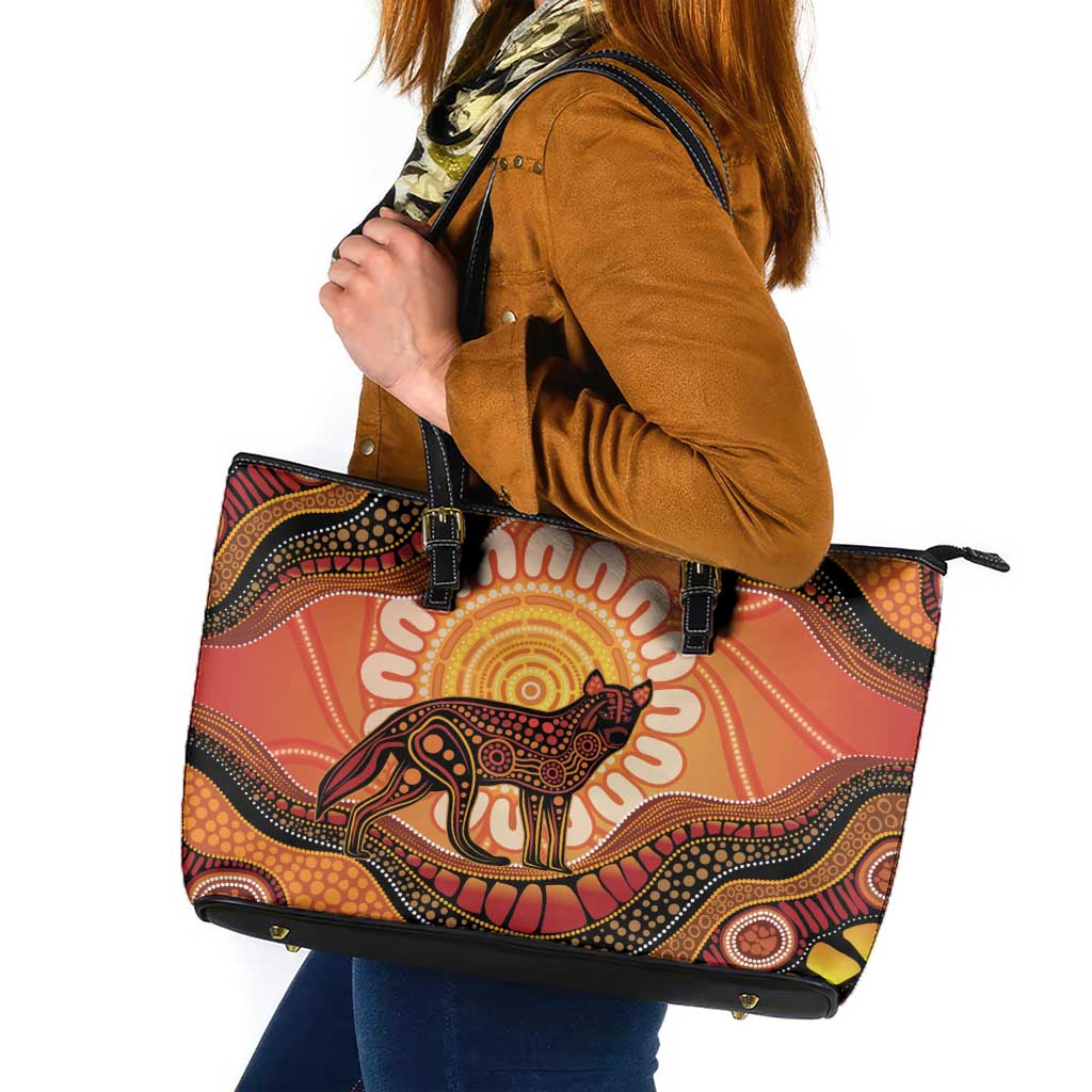 Indigenous Dingo Australia Leather Tote Bag Australian Aboriginal Art Proud